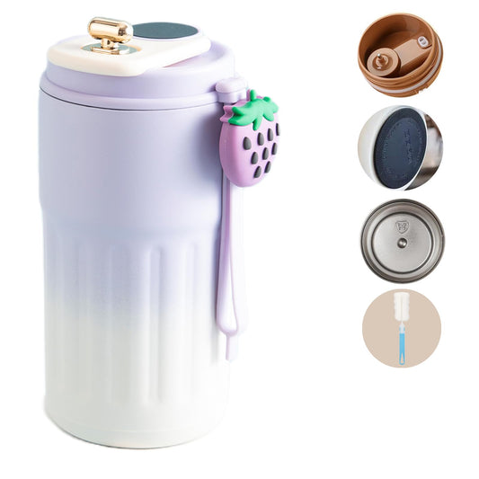 Missdong 14oz Smart Coffee Thermos – LED Temperature Display Travel Mug (Gradual Purple)