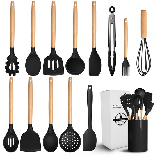 14-Piece Silicone Kitchen Utensils Set (Black)