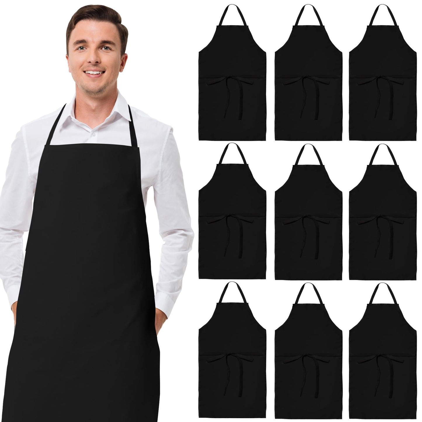 Black Chef Bib Aprons Bulk 12 Pack (US)