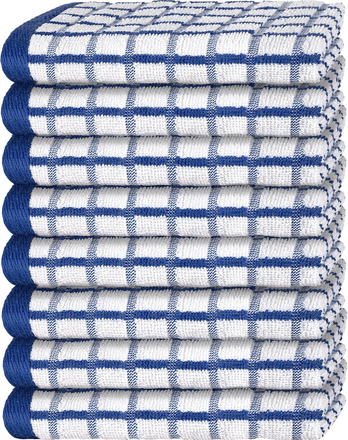 Premium Cotton Kitchen Dish Towels with Hanging Loop – 8 Pack blue (US)