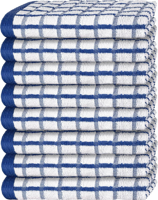 Premium Cotton Kitchen Dish Towels with Hanging Loop – 8 Pack blue (US)