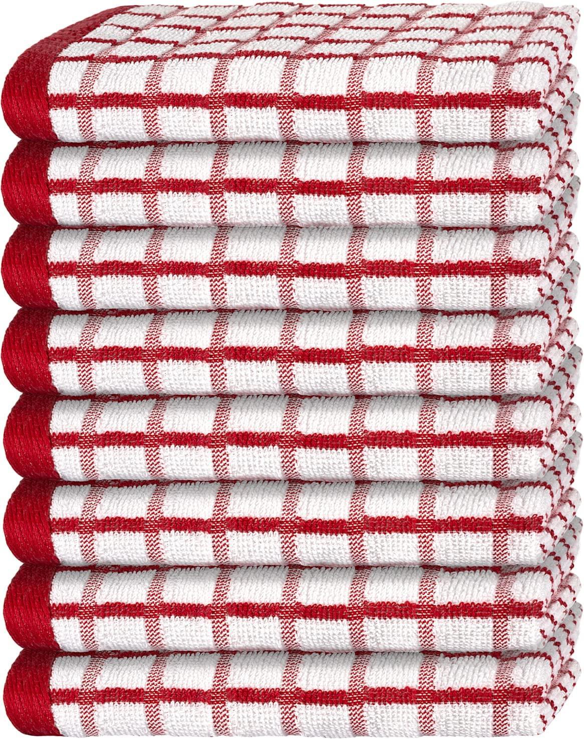 Premium Cotton Kitchen Dish Towels with Hanging Loop – 8 Pack red (US)