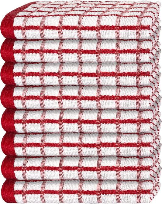 Premium Cotton Kitchen Dish Towels with Hanging Loop – 8 Pack red (US)