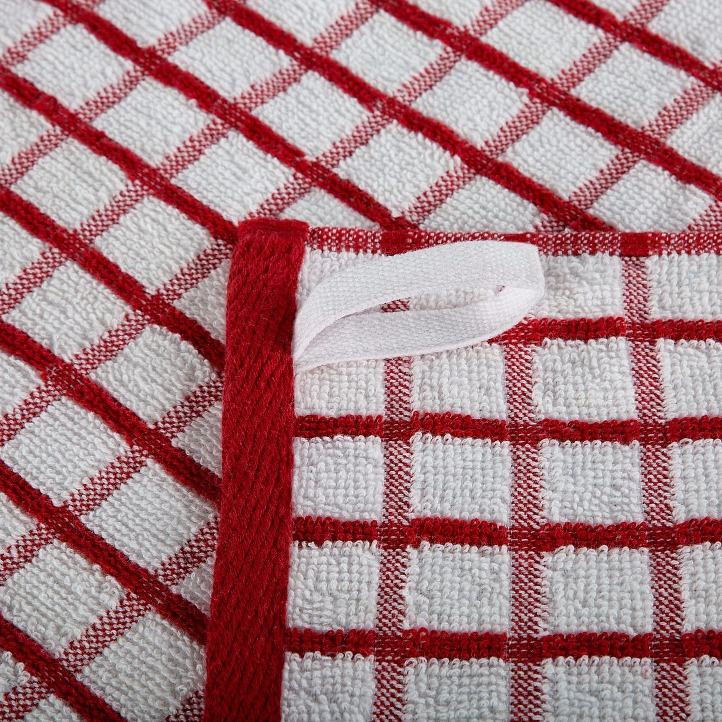 Premium Cotton Kitchen Dish Towels with Hanging Loop – 8 Pack red (US)
