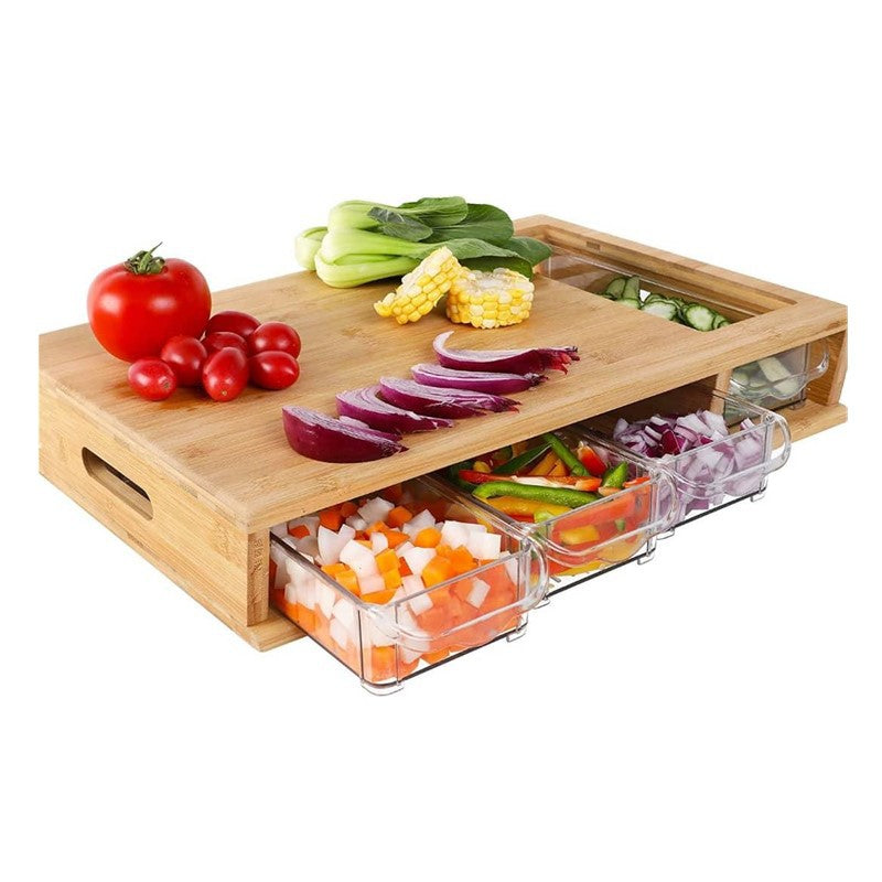 Large Bamboo Drawer-Type Cutting Board for Kitchen Prep