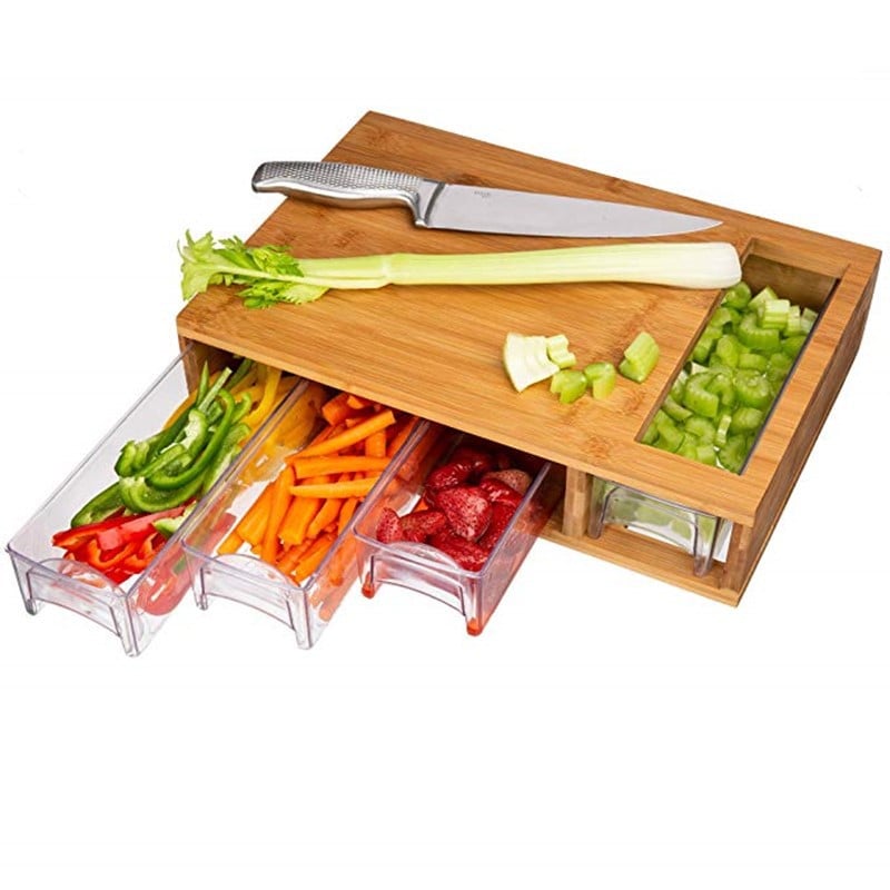Large Bamboo Drawer-Type Cutting Board for Kitchen Prep